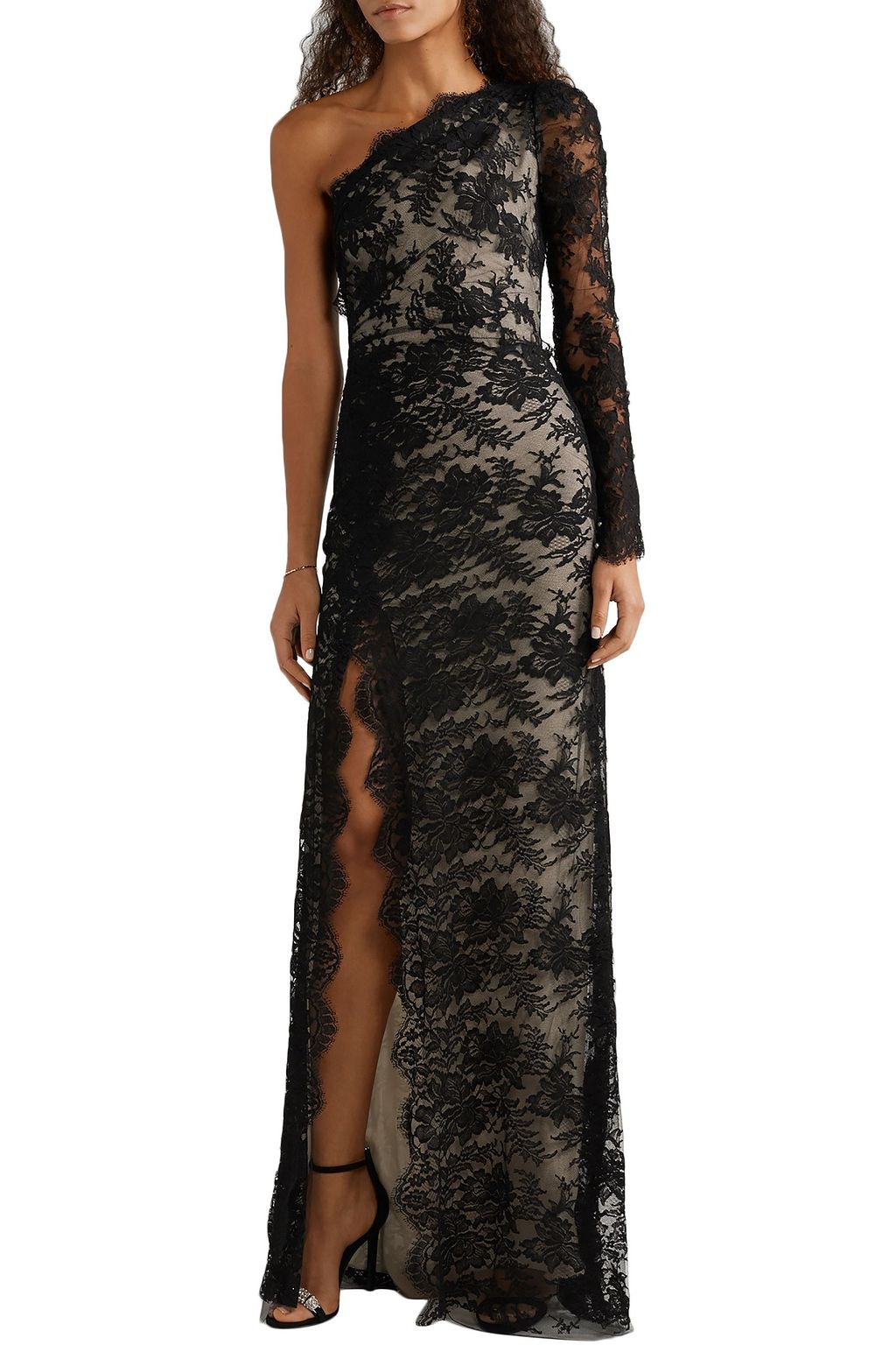 monique lhuillier one shoulder gown
