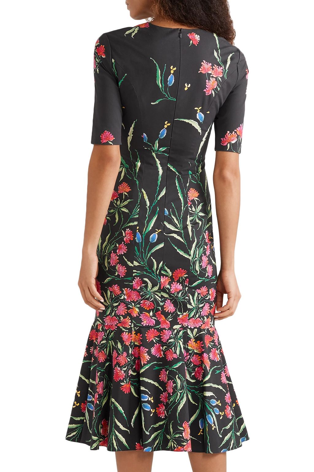 CAROLINA HERRERA Fluted floral-print cotton-blend midi dress