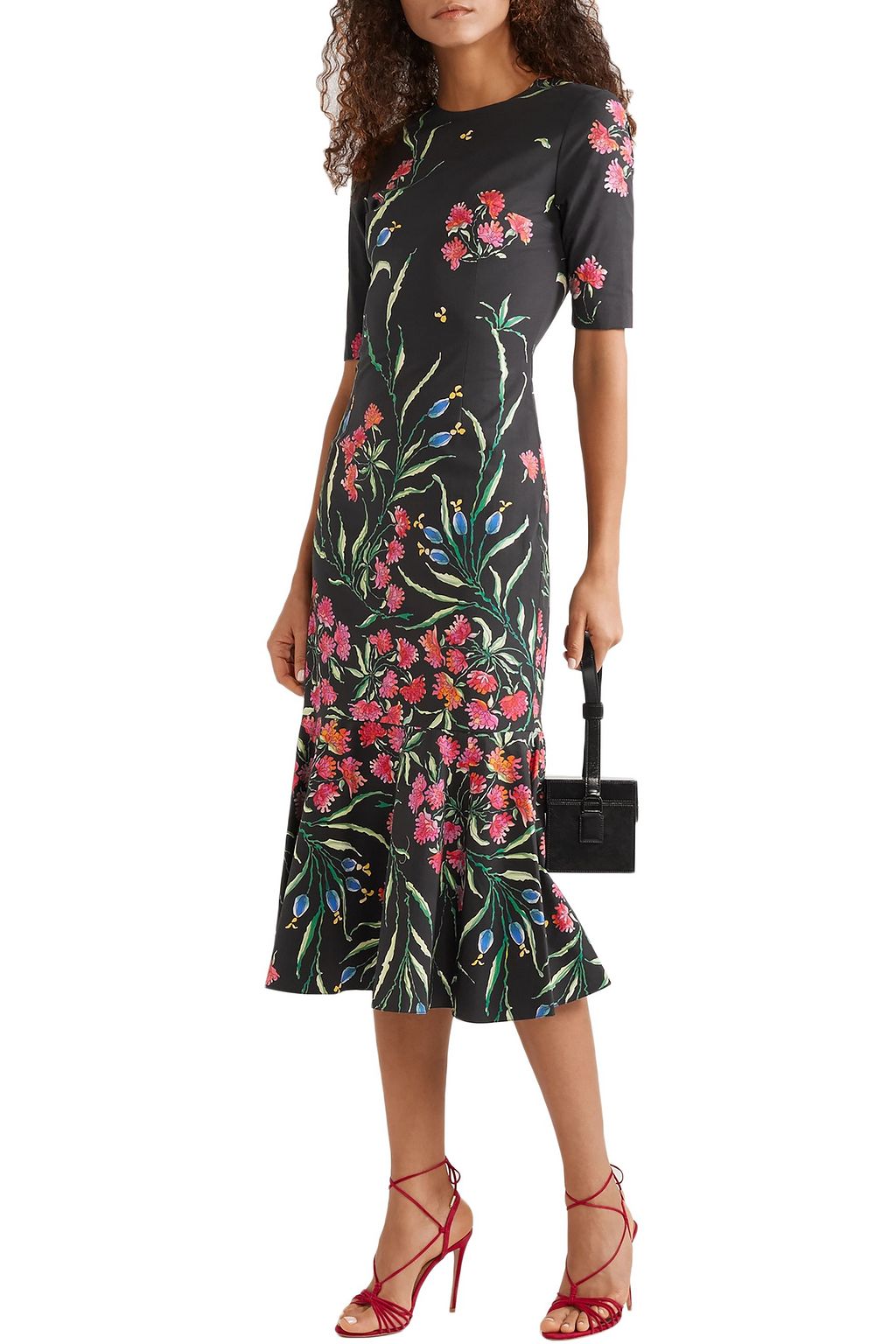 CAROLINA HERRERA Fluted floral-print cotton-blend midi dress