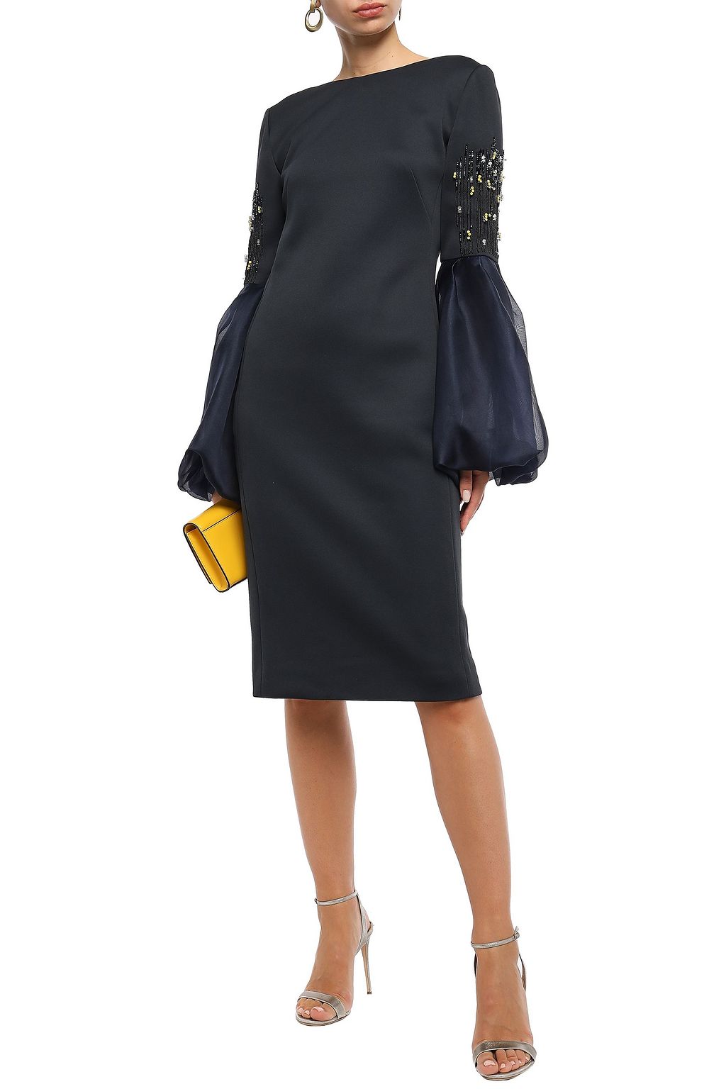 LANVIN Open-back embellished organza and ponte-paneled dress