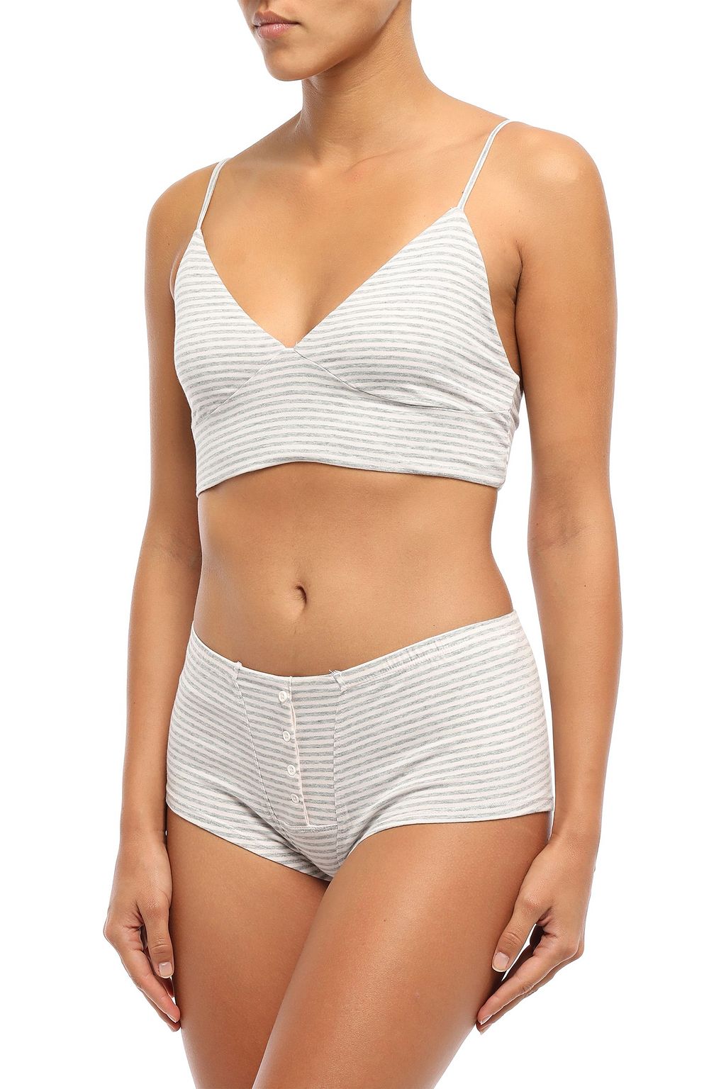 NATURAL SKIN Button-detailed striped stretch-cotton jersey high-rise briefs