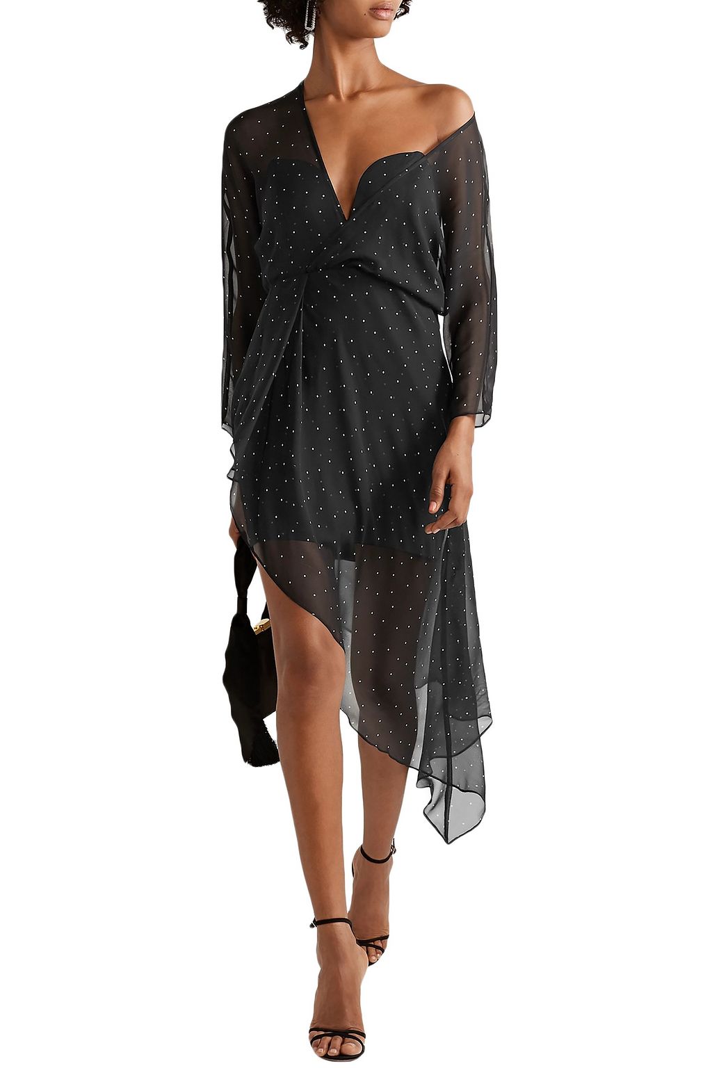 MICHELLE MASON One-shoulder polka-dot silk-chiffon dress