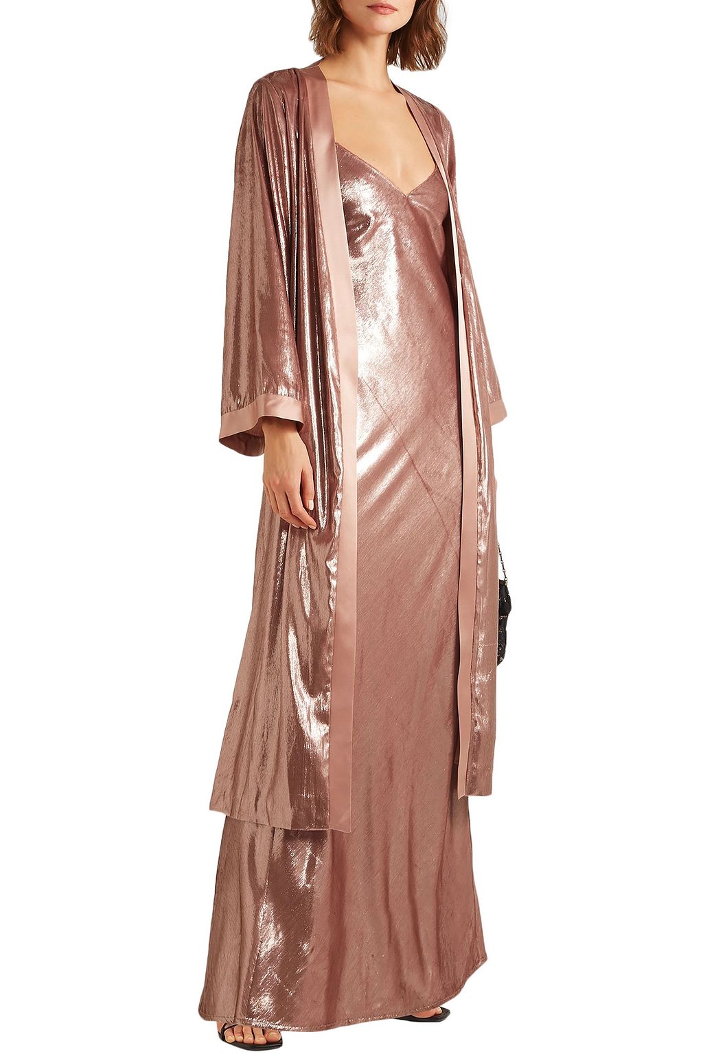 MICHELLE MASON Silk-trimmed metallic velvet kimono