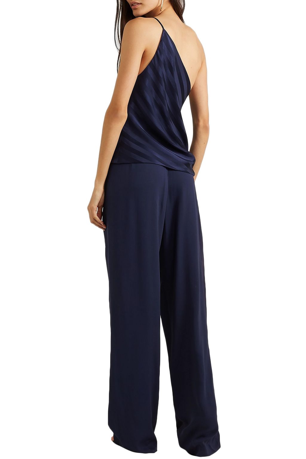 MICHELLE MASON One-shoulder striped silk-satin jacquard top