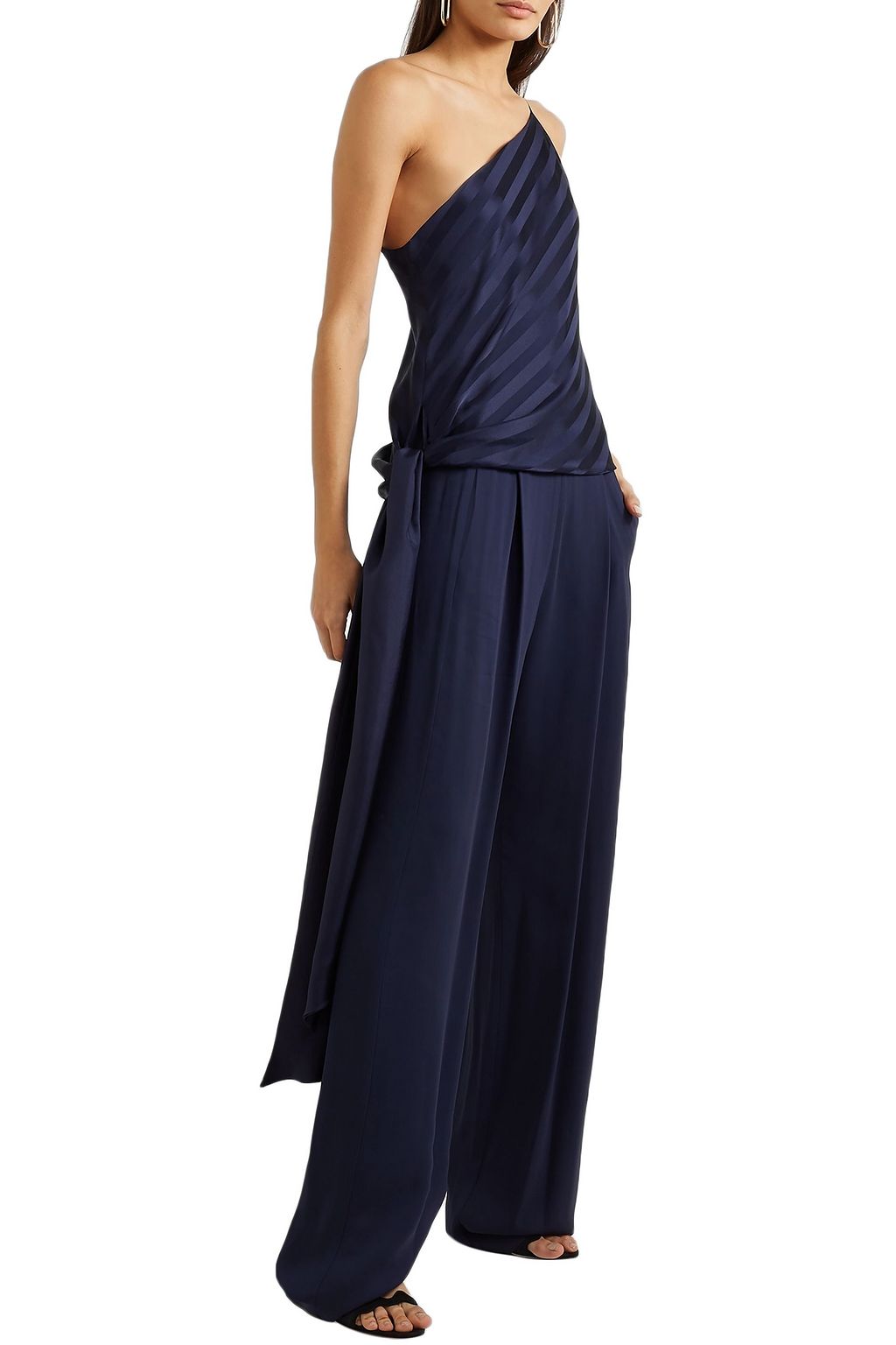 MICHELLE MASON One-shoulder striped silk-satin jacquard top