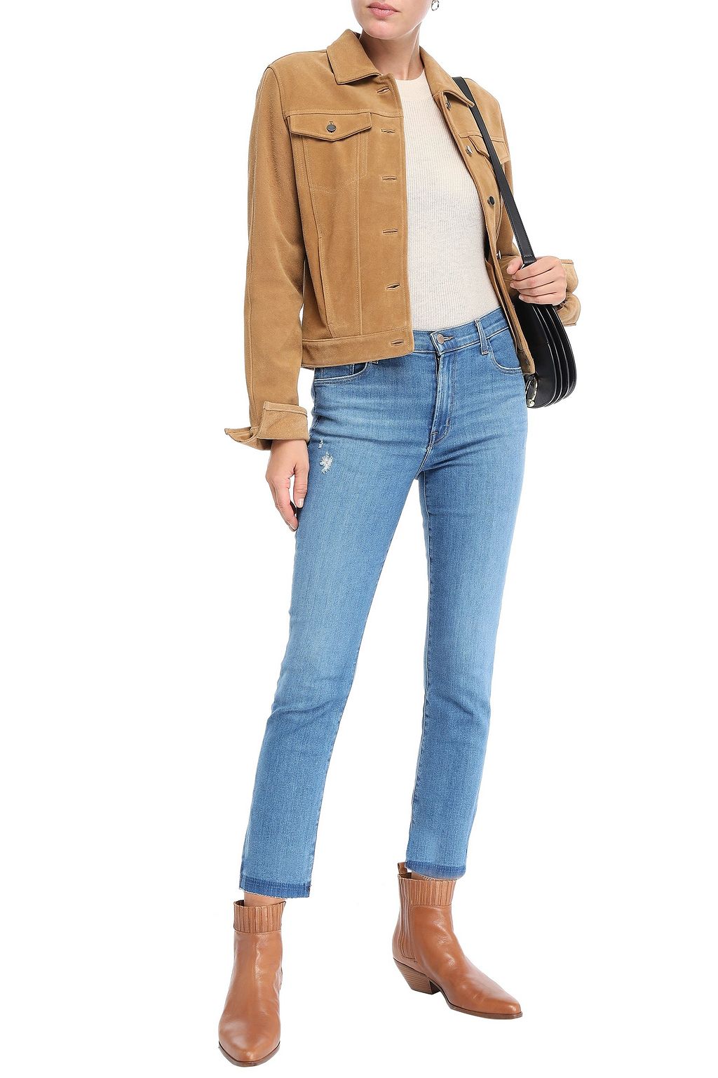 J BRAND Cropped frayed high-rise slim-leg jeans