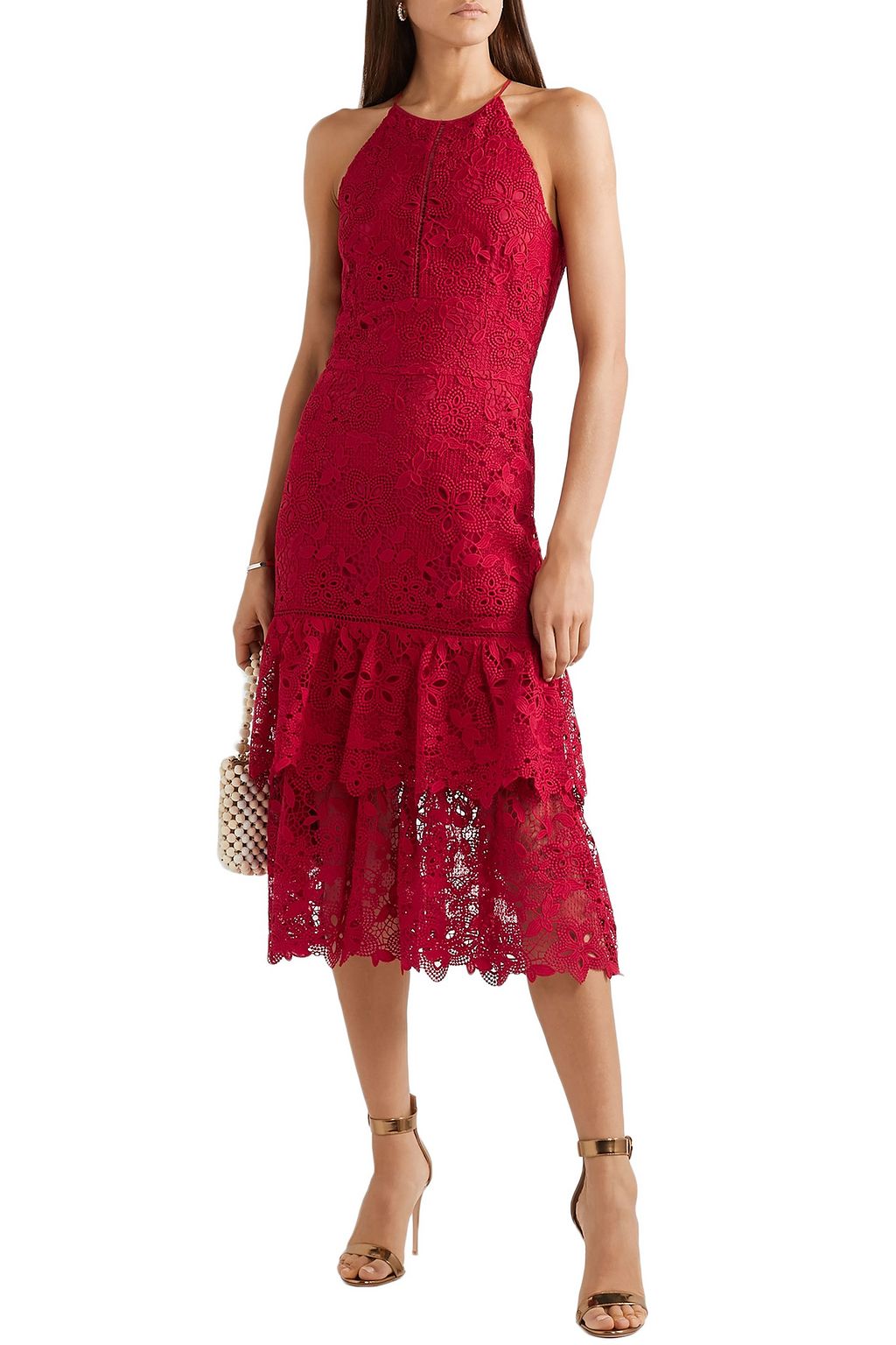 RACHEL ZOE Annalise tiered guipure lace midi dress