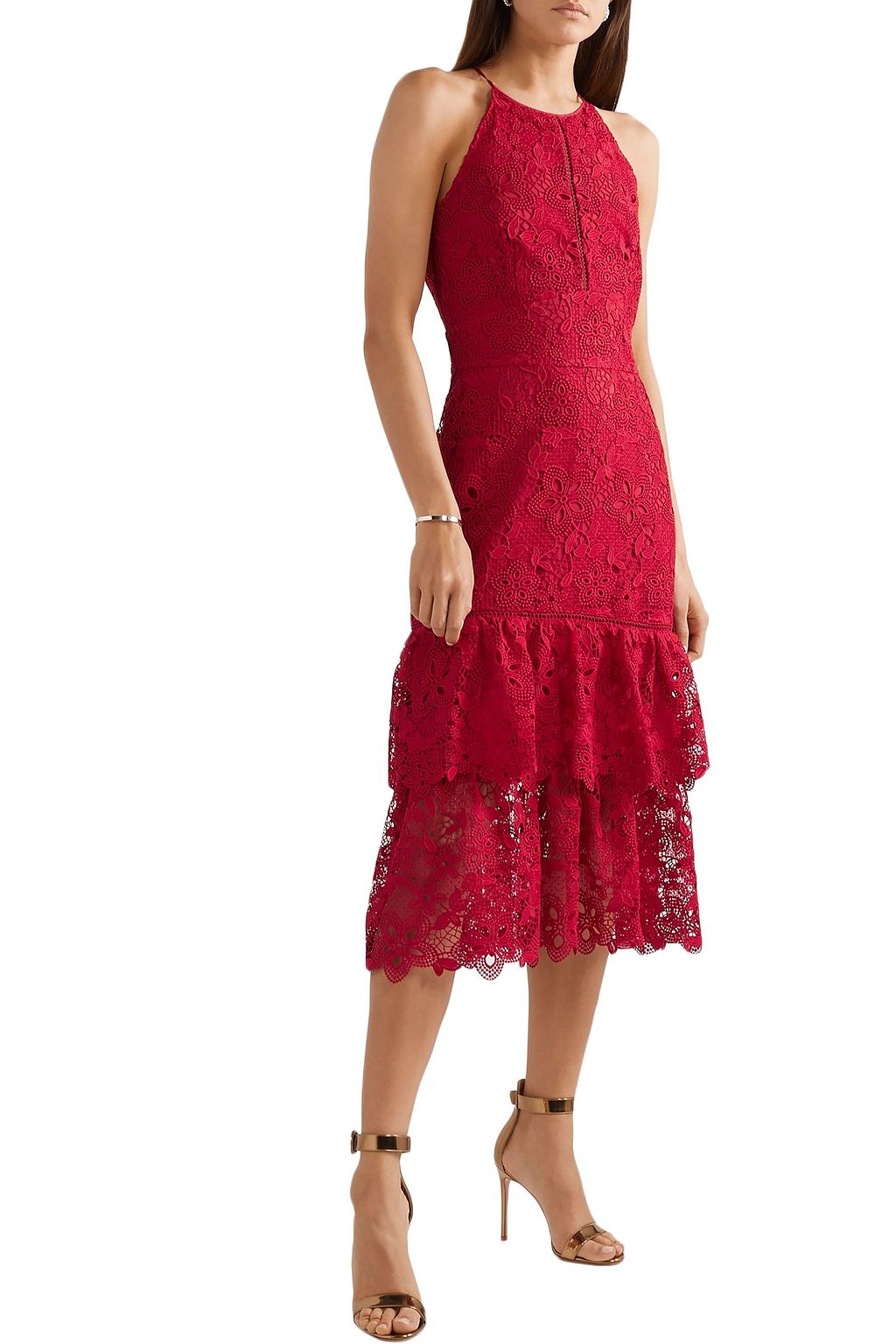 RACHEL ZOE Annalise tiered guipure lace midi dress