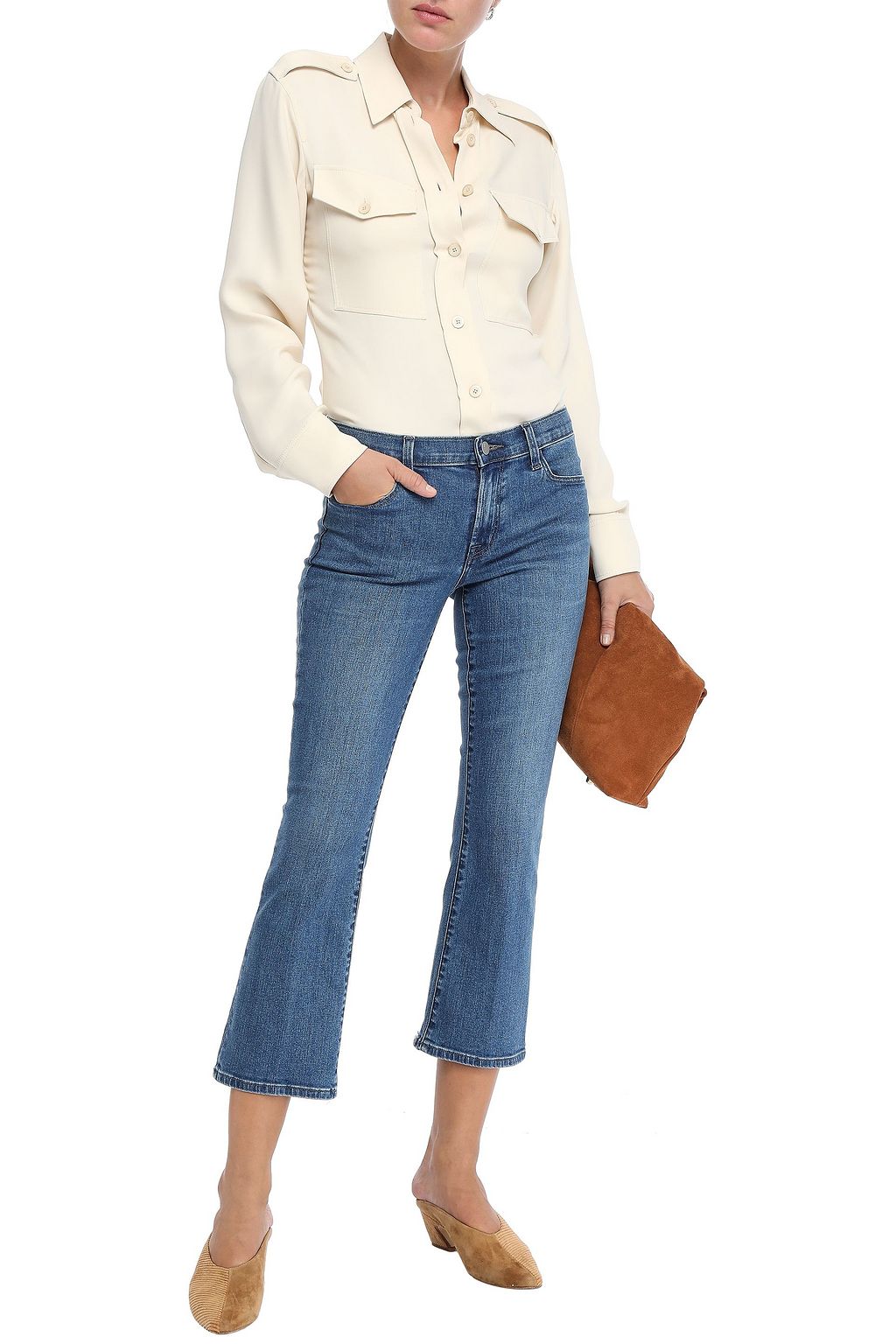 J BRAND Selena frayed faded mid-rise kick-flare jeans