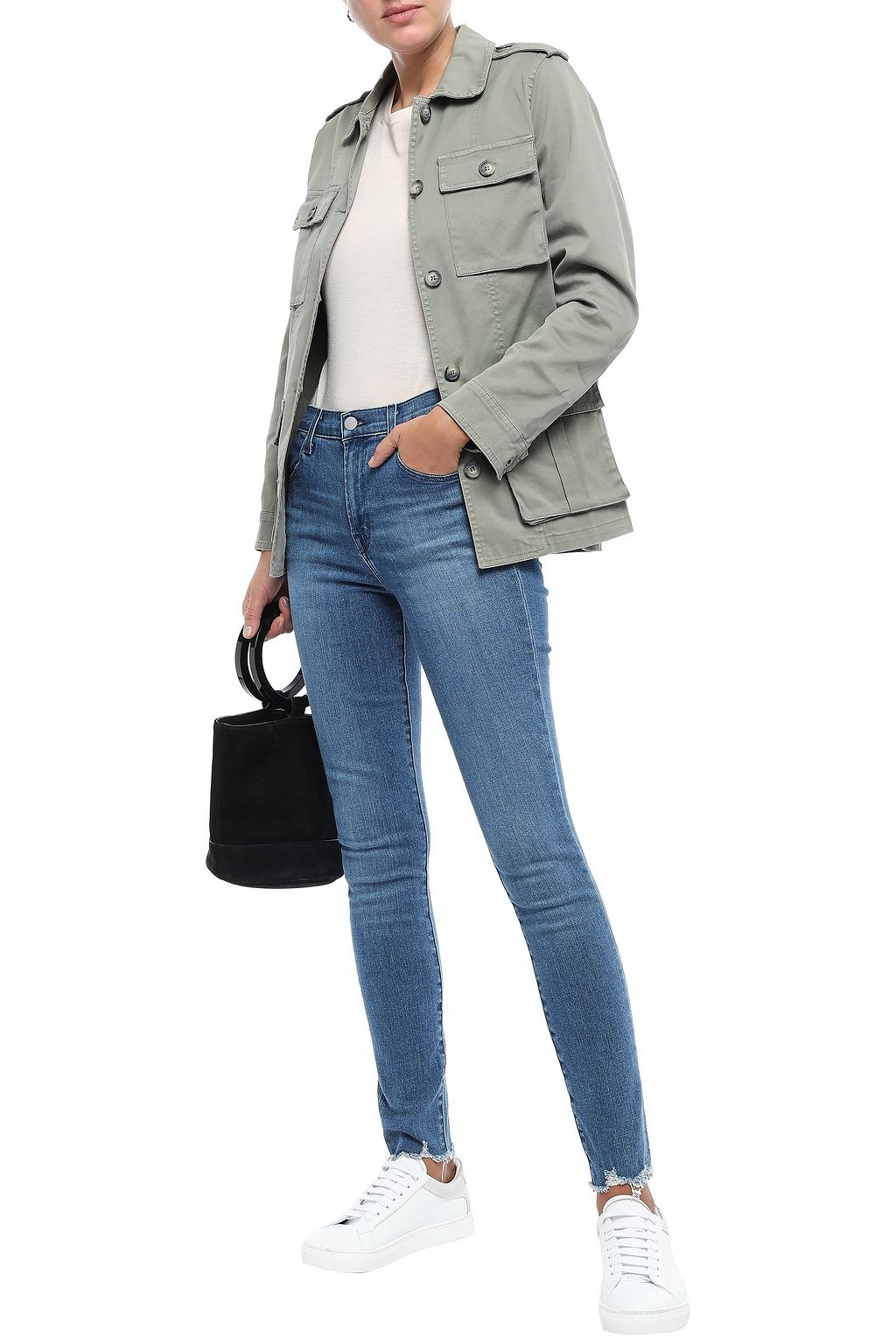 J BRAND Maria distressed high-rise skinny jeans