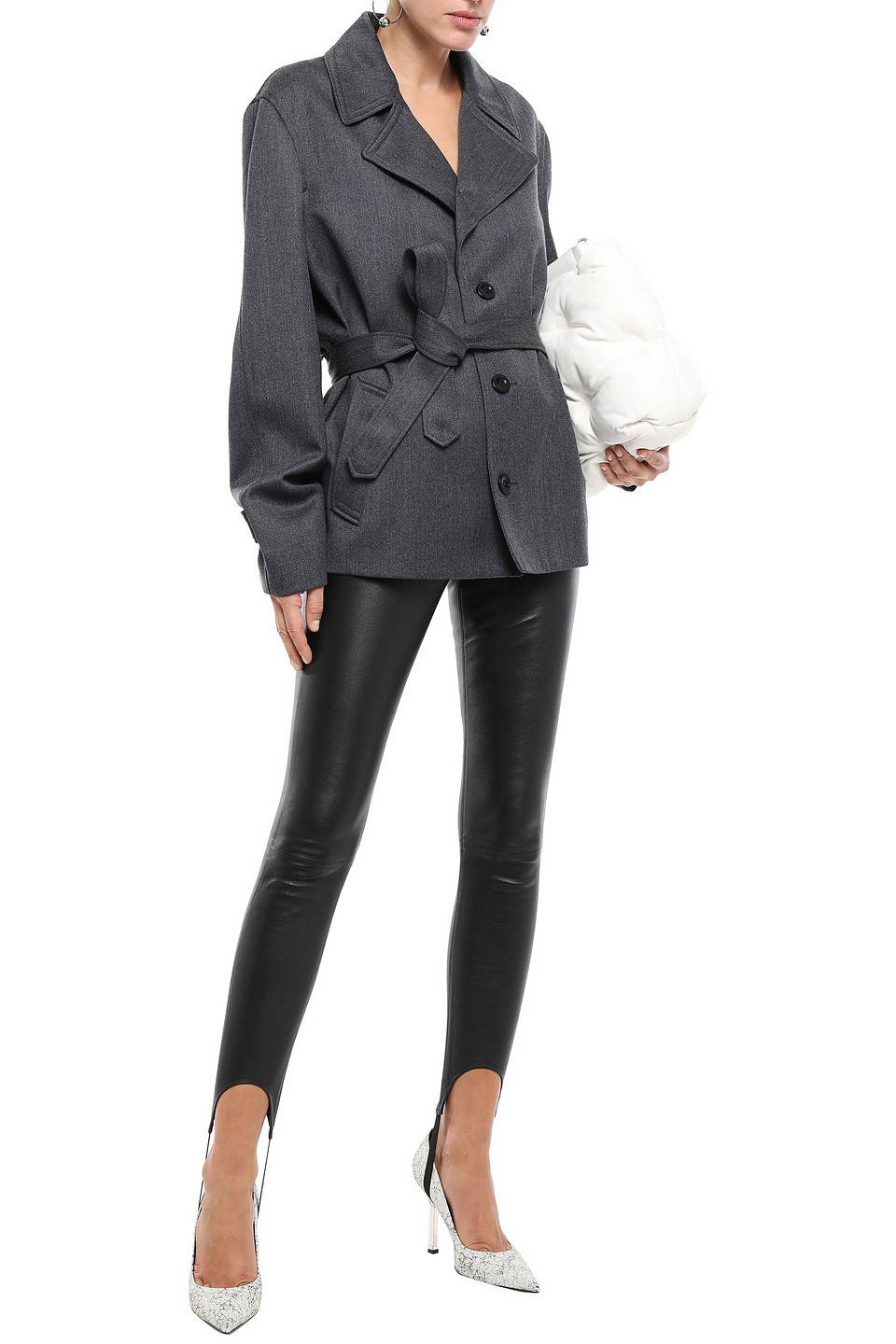 Click to view more detailed imagery on our partner's website Maison Margiela Belted Wool-twill Jacket In Gray