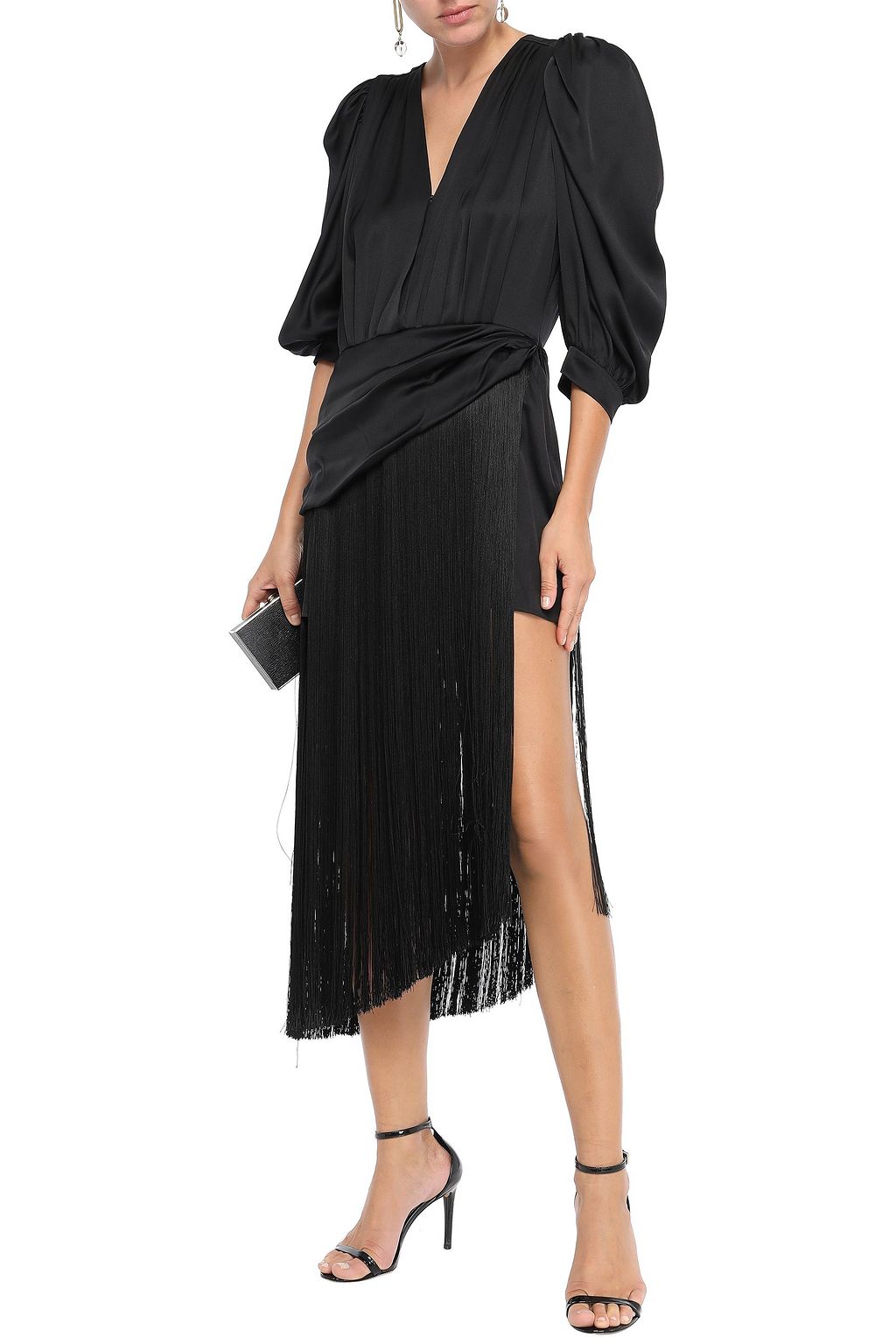 MAGDA BUTRYM Wels asymmetric layered fringed silk-satin midi dress