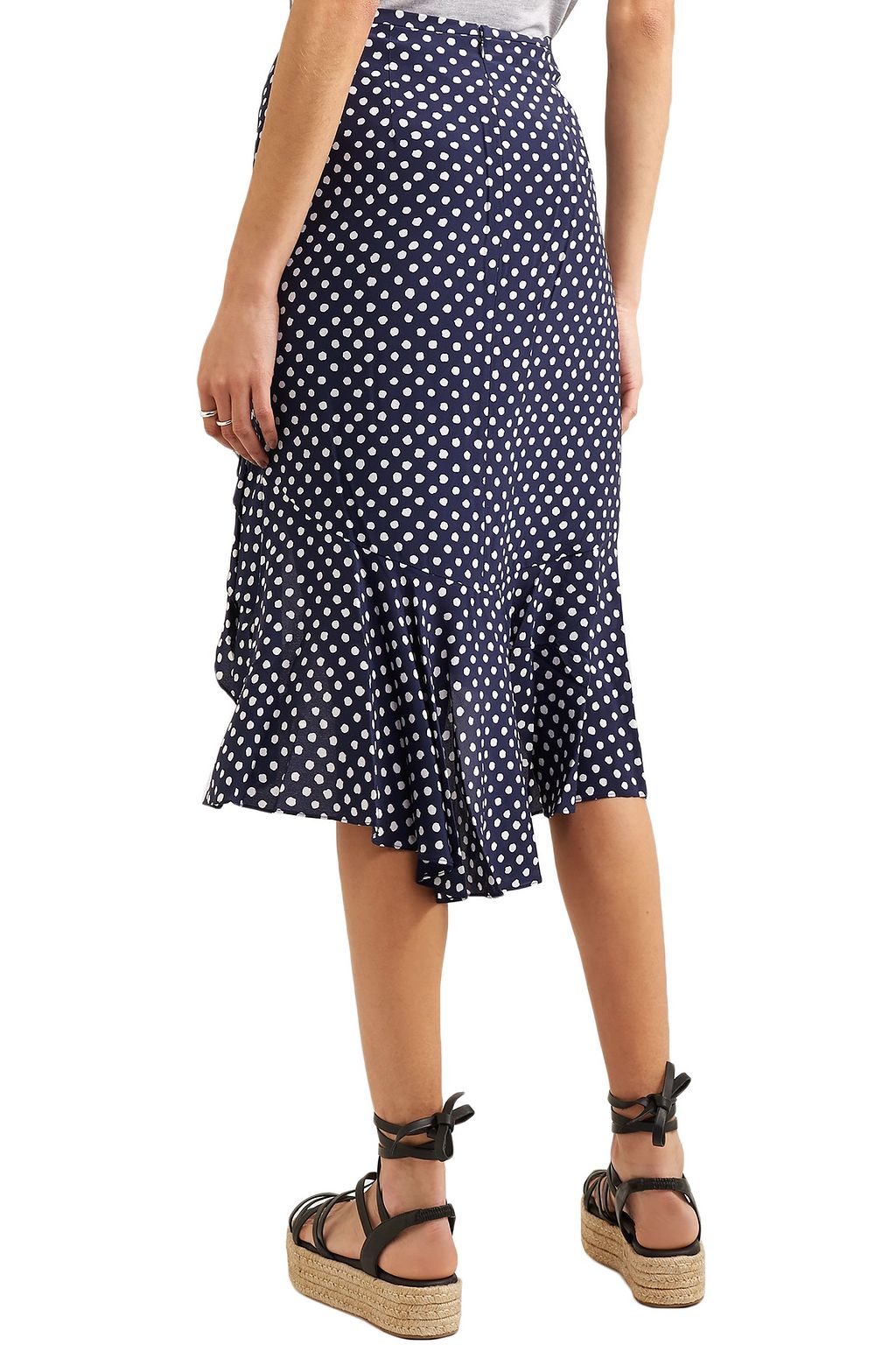 MICHAEL KORS COLLECTION Asymmetric ruffled polka-dot silk-crepe skirt