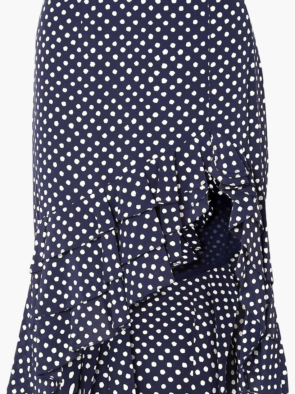 asymmetric ruffled polka-dot silk-crepe skirt