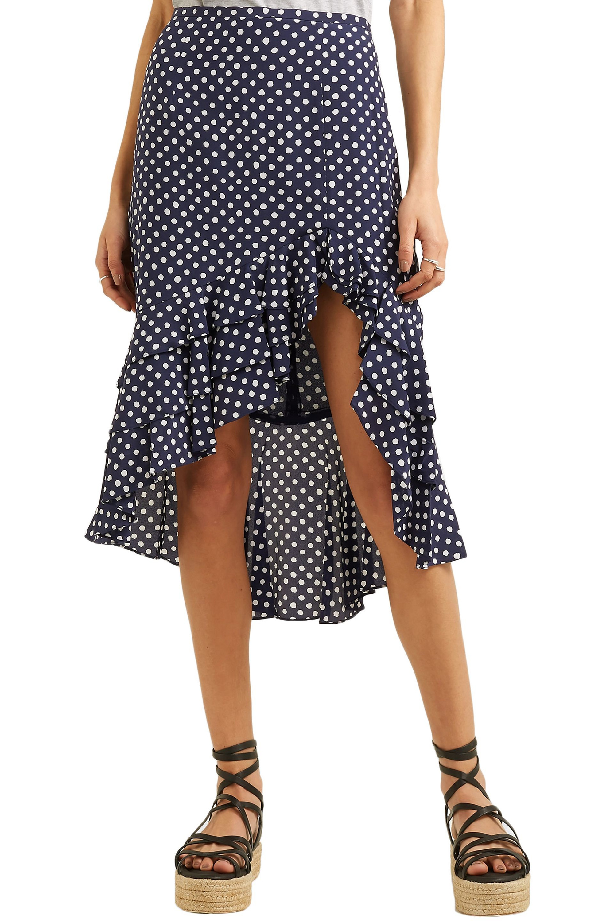 MICHAEL KORS COLLECTION Asymmetric ruffled polka-dot silk-crepe skirt