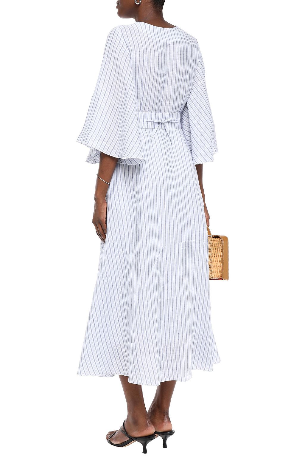 GÜL HÜRGEL Belted striped linen midi wrap dress