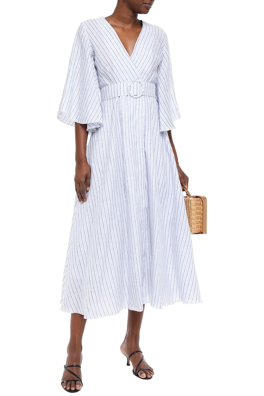 GÜL HÜRGEL Belted striped linen midi wrap dress