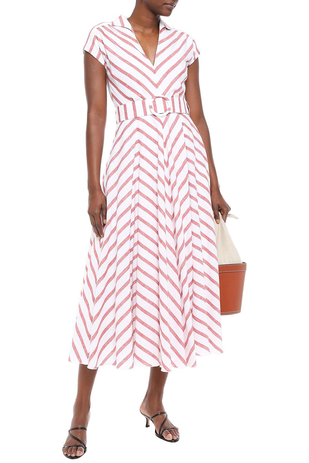 GÜL HÜRGEL Belted striped cotton and linen-blend gauze midi dress