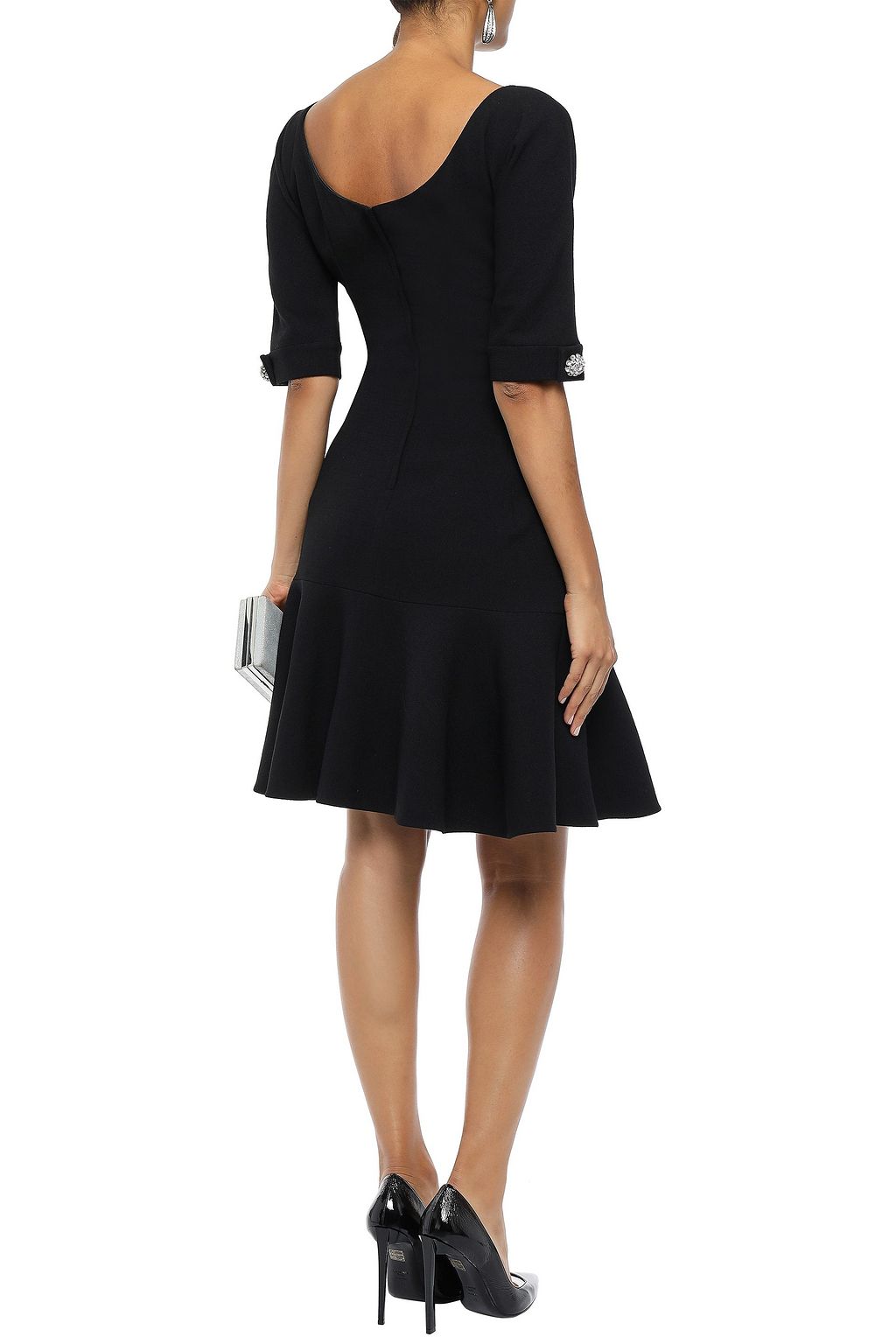 DOLCE&GABBANA Fluted crystal-embellished wool-blend crepe dress