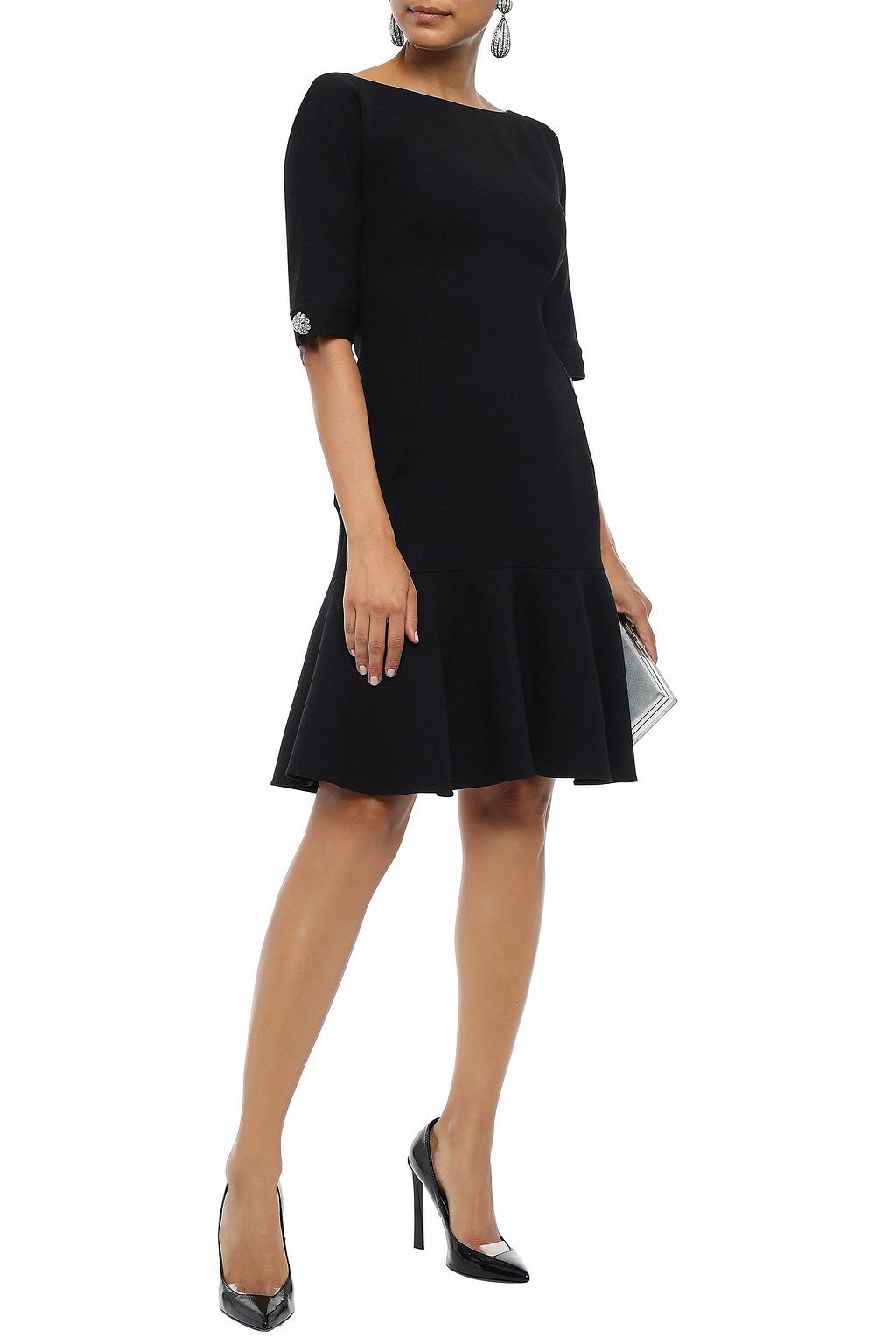 DOLCE&GABBANA Fluted crystal-embellished wool-blend crepe dress