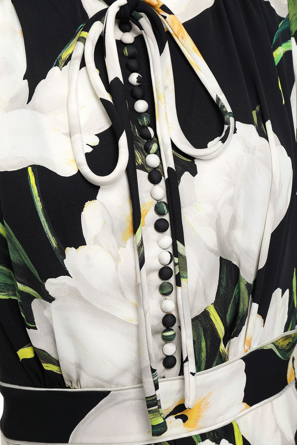 DOLCE&GABBANA Fluted button-embellished floral-print peplum stretch-silk charmeuse dress