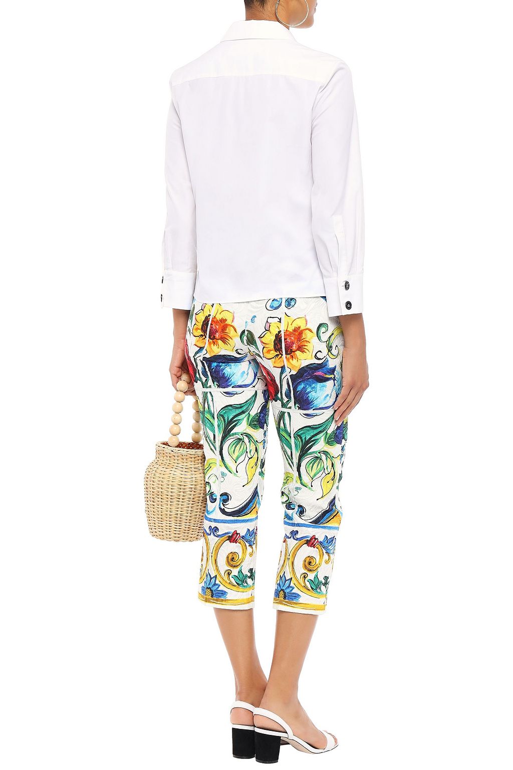 DOLCE&GABBANA Cropped printed cotton-blend jacquard tapered pants