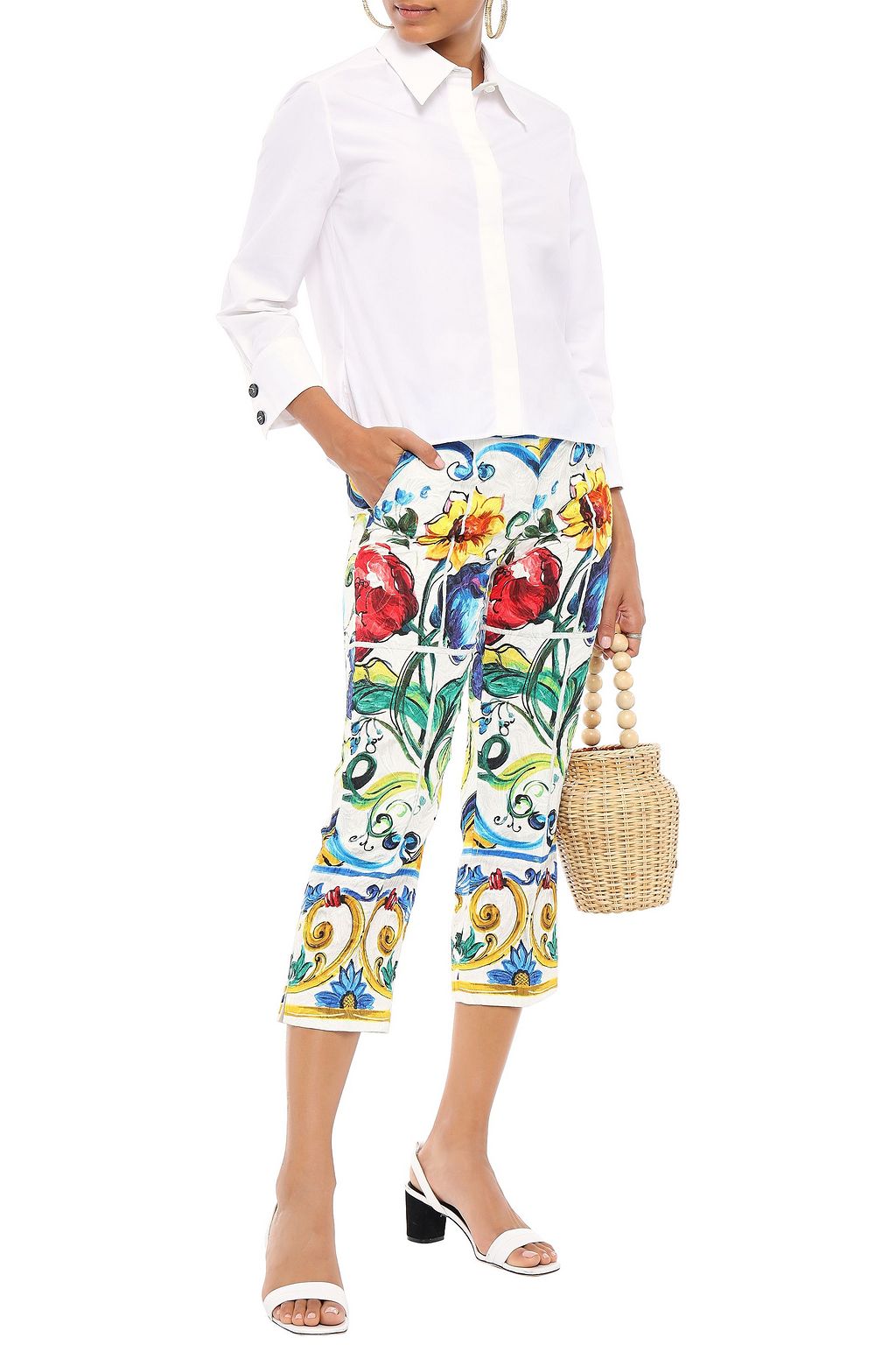 DOLCE&GABBANA Cropped printed cotton-blend jacquard tapered pants