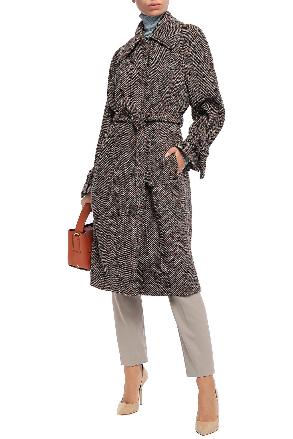 MISSONI Herringbone wool and cotton-blend jacquard coat