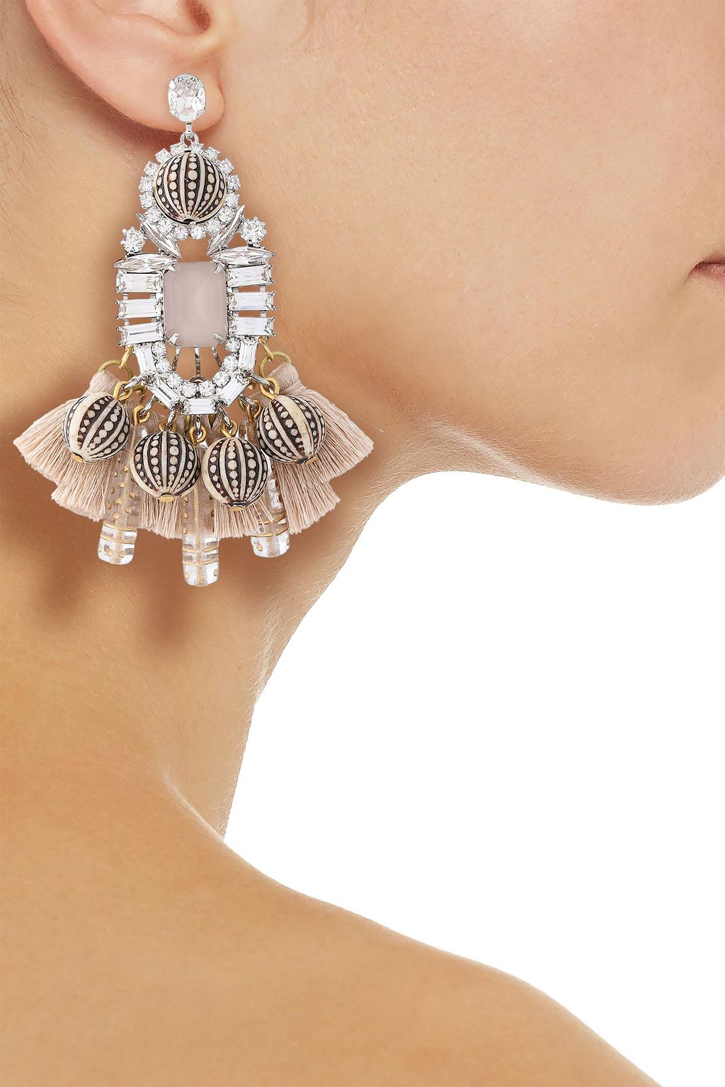 ELIZABETH COLE The Olette silver-tone, Swarovski crystal, bead and tassel earrings