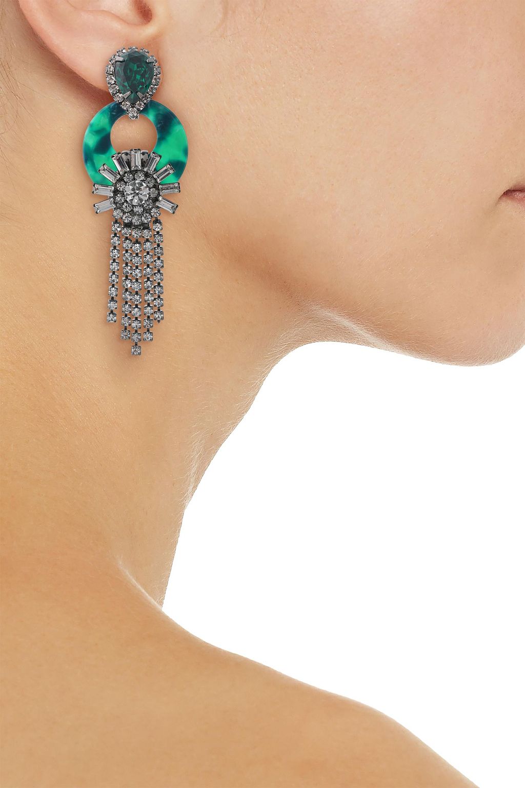 ELIZABETH COLE Addis hematite-plated, tortoiseshell acetate and crystal earrings