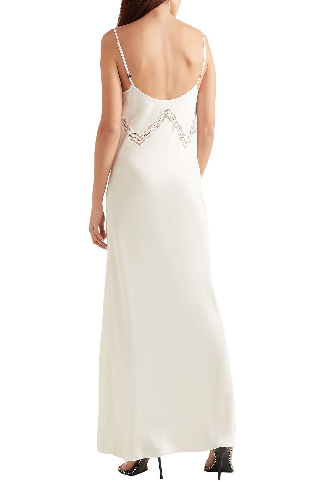 RABANNE Lace-trimmed satin maxi dress