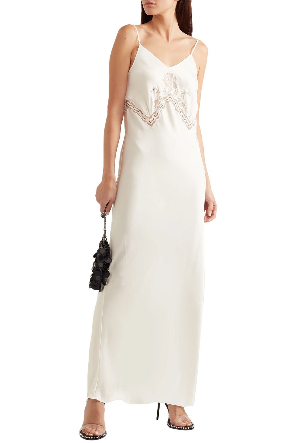 RABANNE Lace-trimmed satin maxi dress