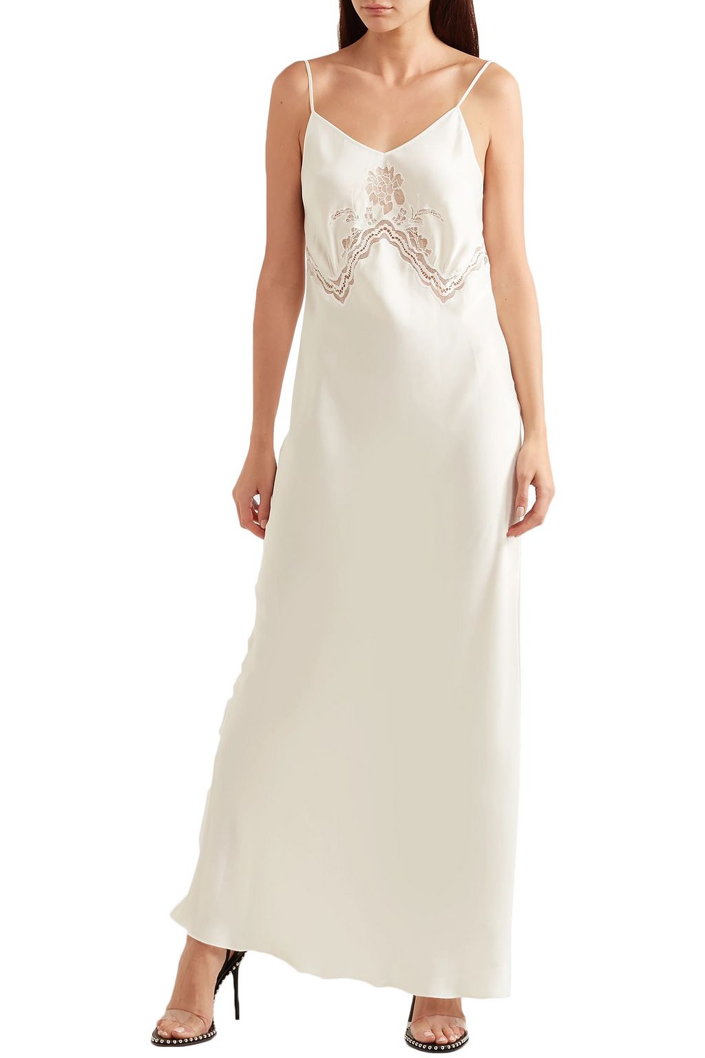 RABANNE Lace-trimmed satin maxi dress