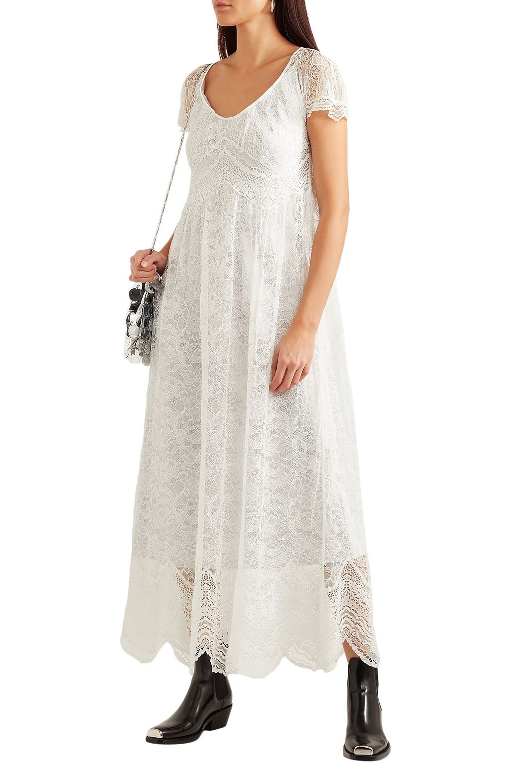 RABANNE Scalloped Chantilly lace maxi dress