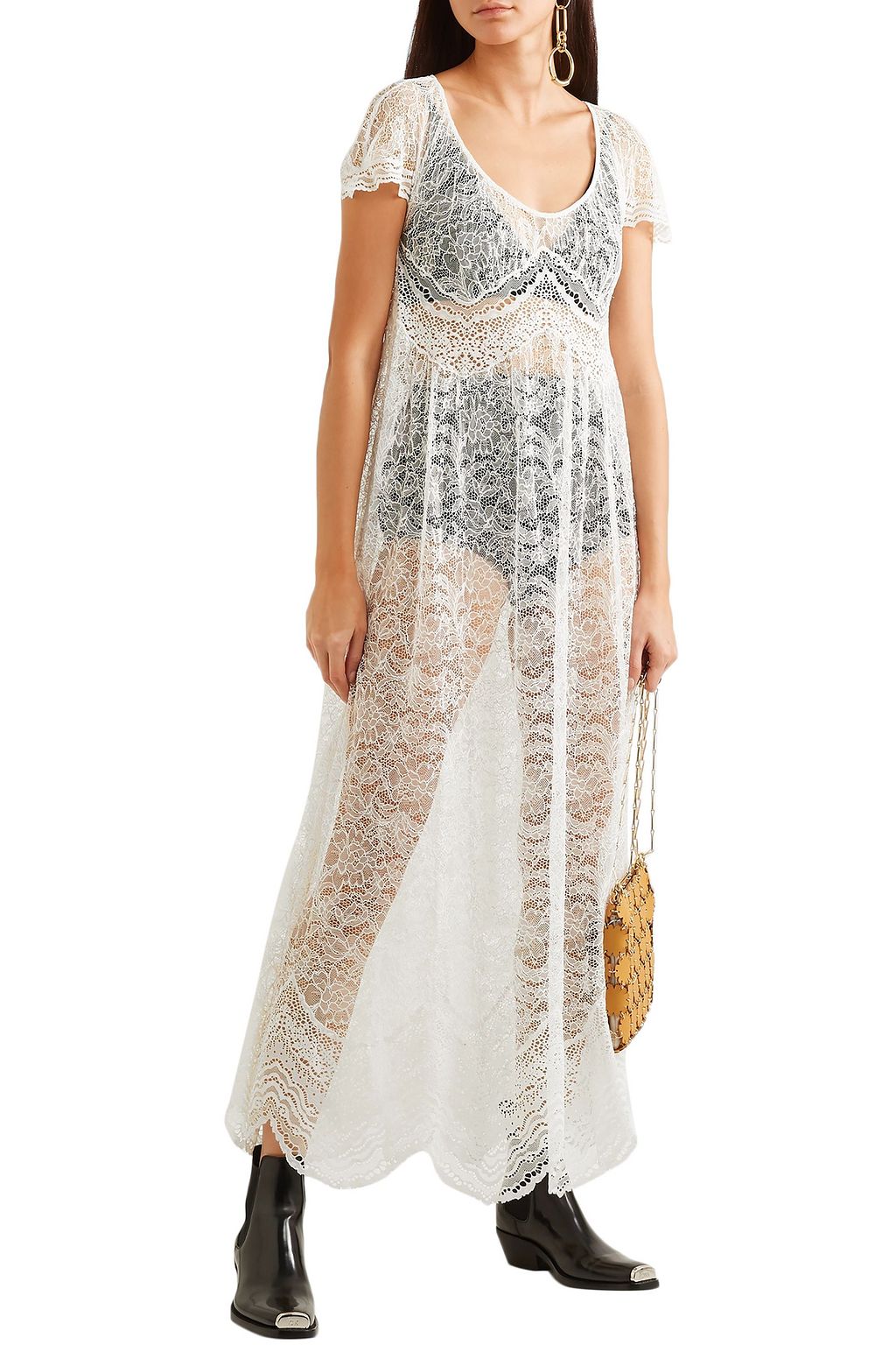 RABANNE Scalloped Chantilly lace maxi dress
