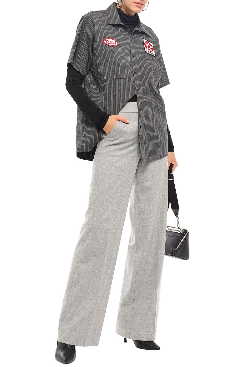 R13 Appliquéd pinstriped stretch-cotton poplin shirt
