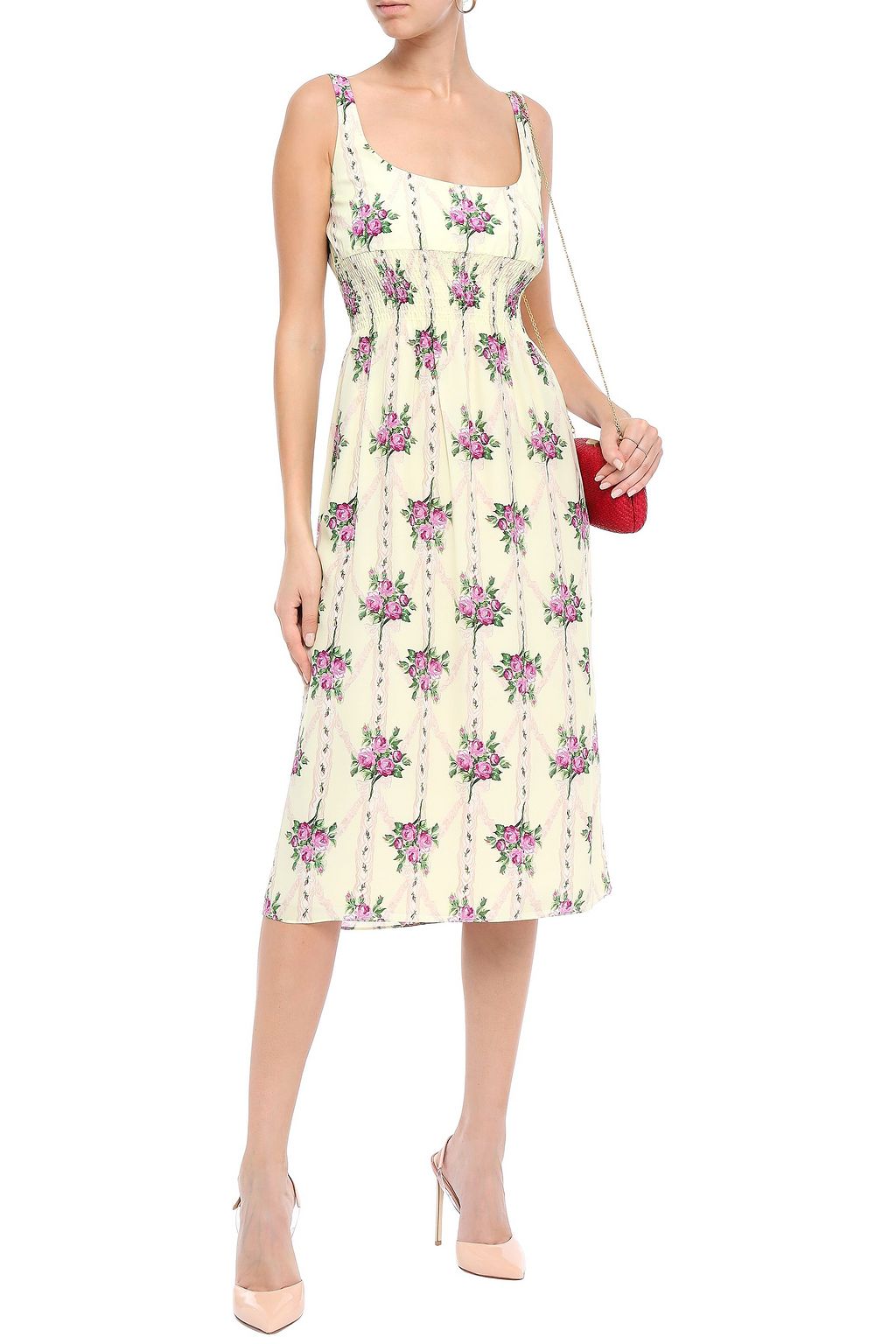 EMILIA WICKSTEAD Giovanna shirred floral-print silk crepe de chine midi dress
