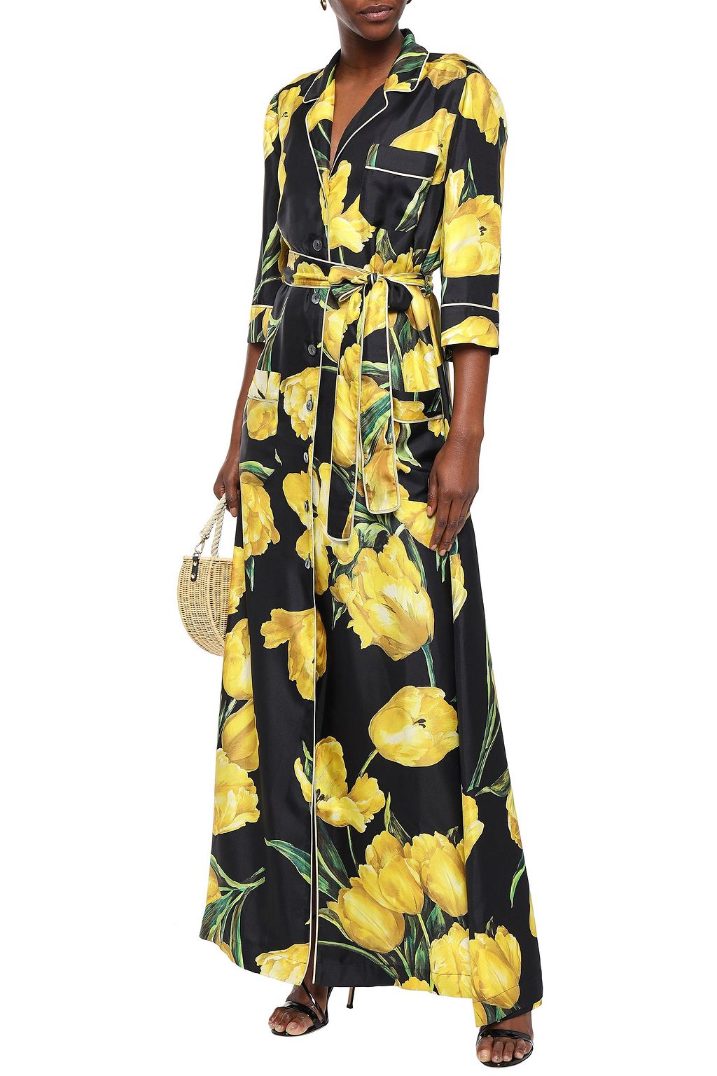 DOLCE&GABBANA Floral-print silk-twill maxi shirt dress