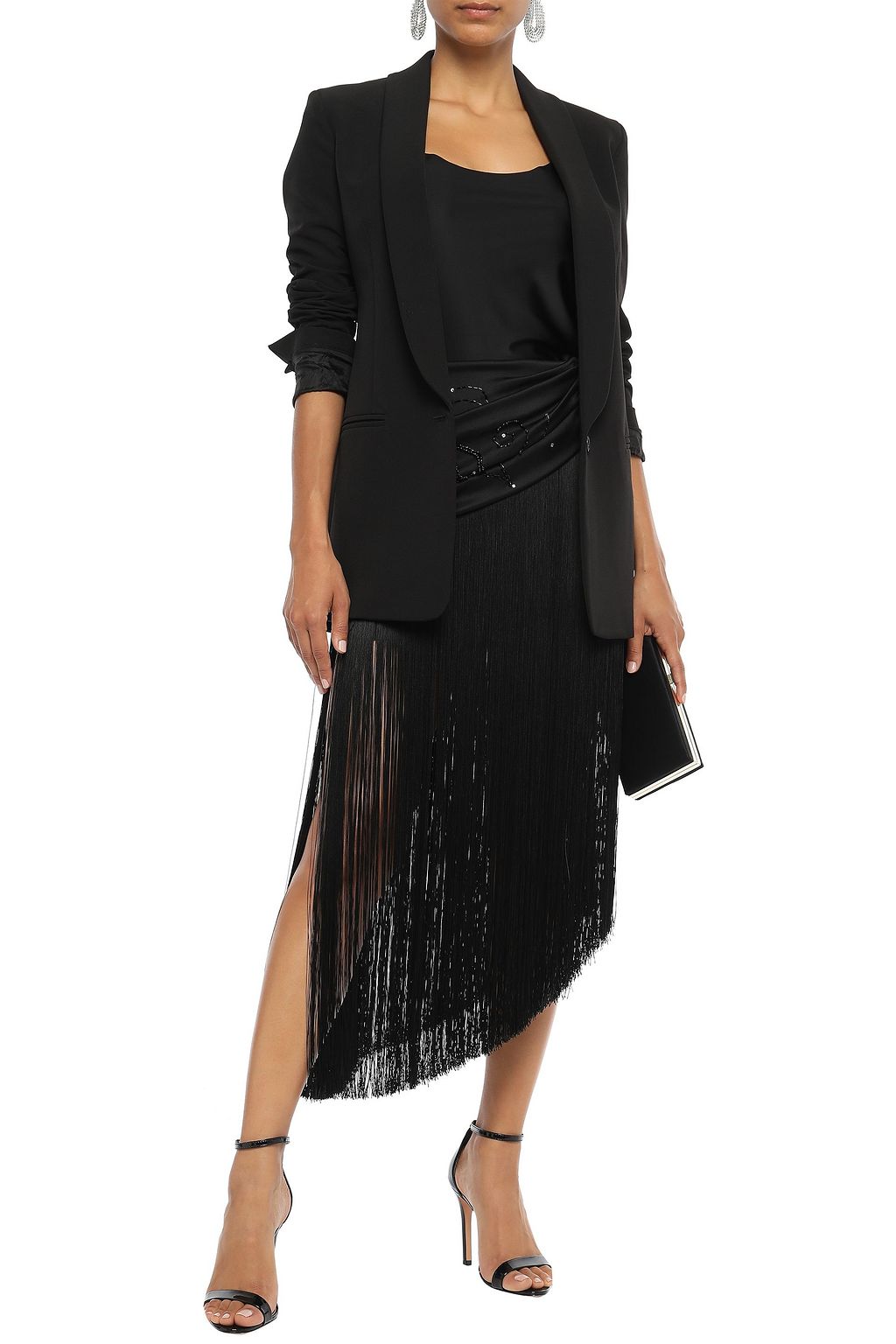 MAGDA BUTRYM Lviv asymmetric embellished fringed silk-satin skirt