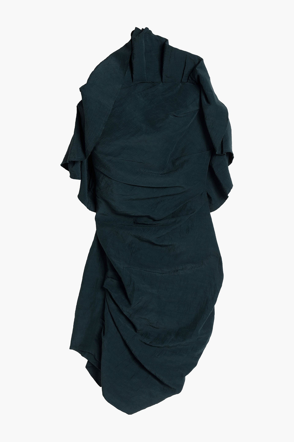 Carmen March Woman Strapless Ruffled Crepe Mini Dress Petrol