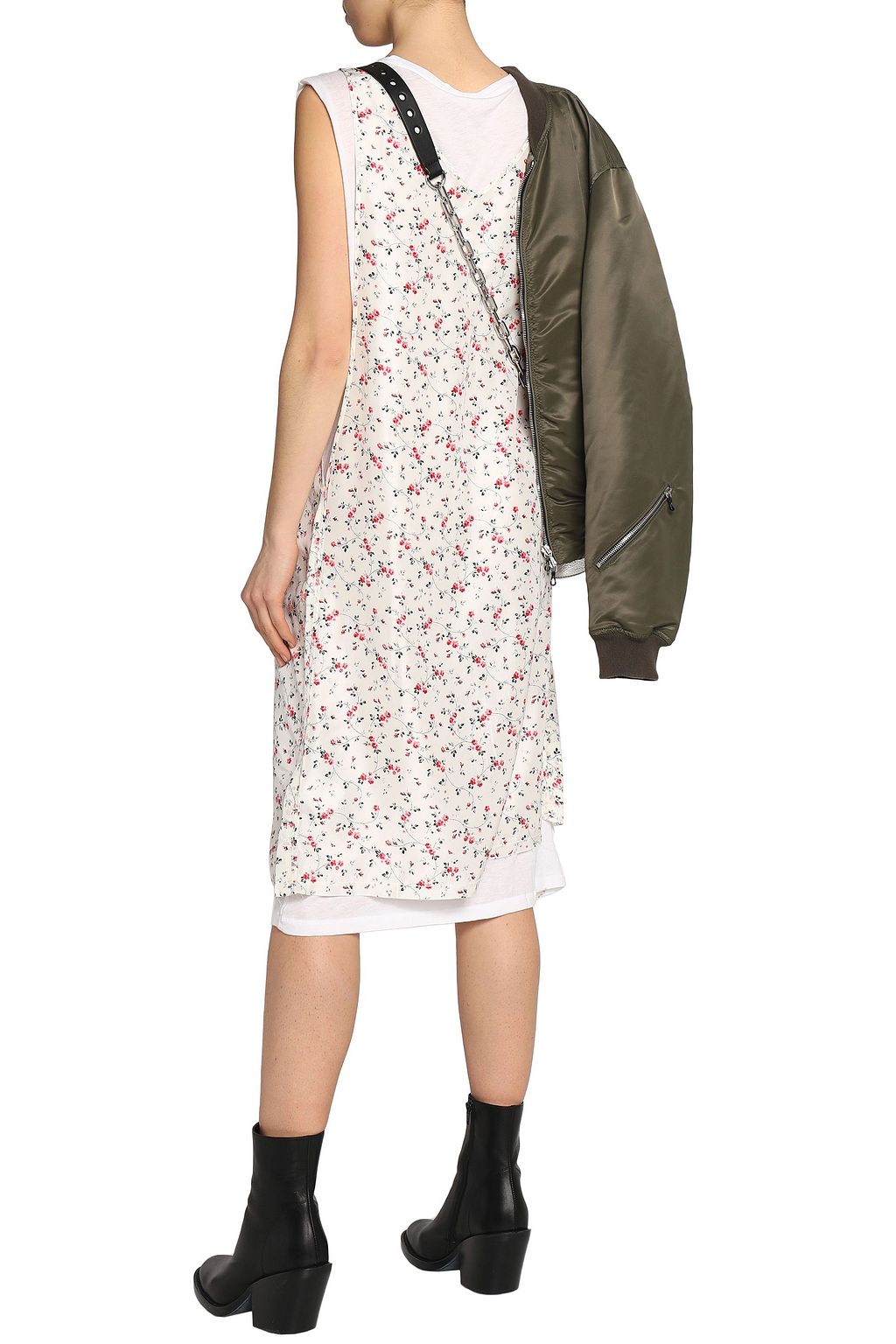 R13 Layered cotton and cashmere-blend jersey and floral-print silk midi dress