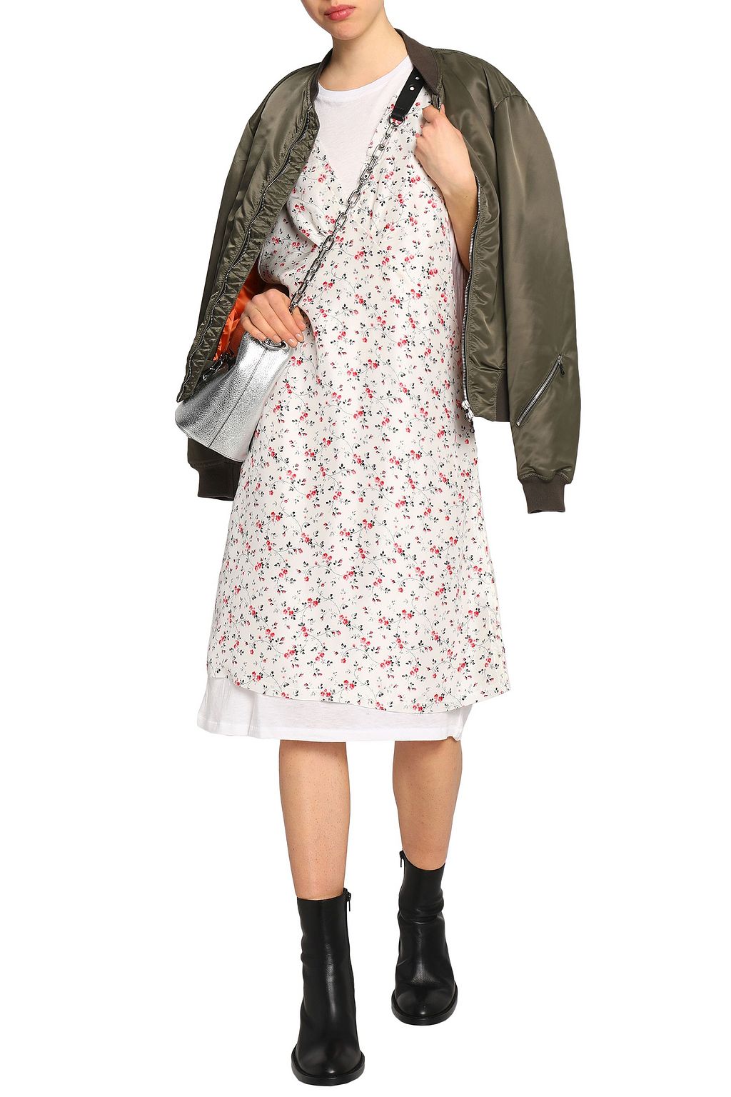 R13 Layered cotton and cashmere-blend jersey and floral-print silk midi dress