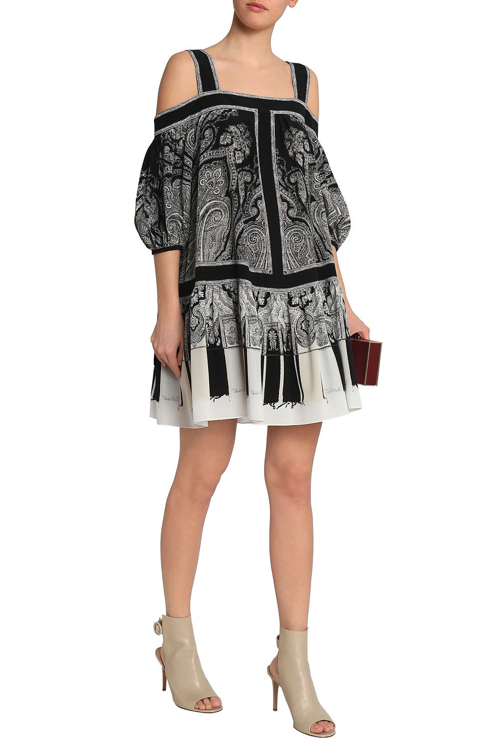 MCQUEEN Cold-shoulder printed silk-chiffon mini dress