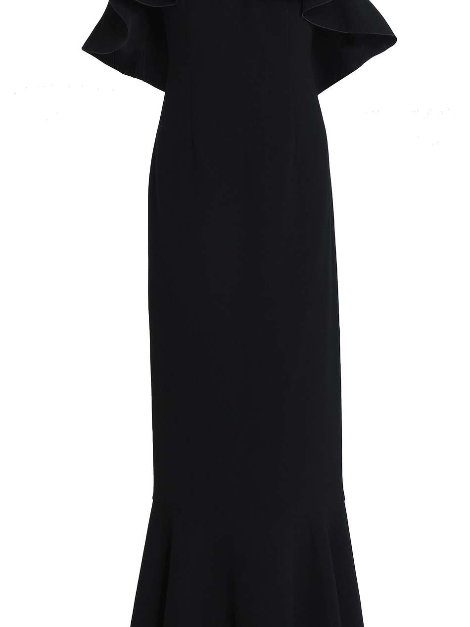 off-the-shoulder ruffled crepe gown