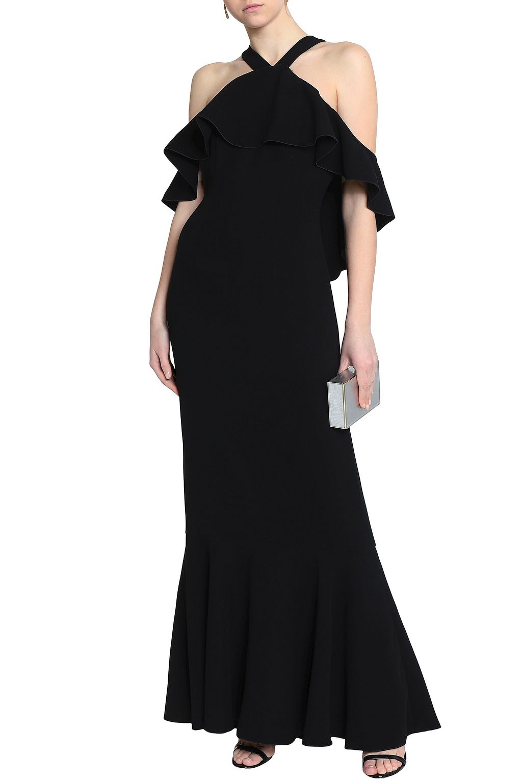 RACHEL ZOE Baxter cold-shoulder ruffled crepe maxi dress