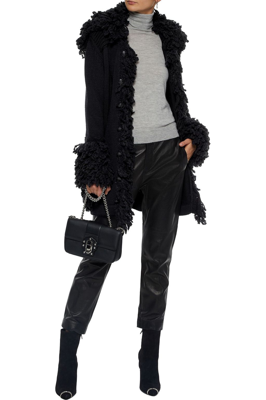 PIERRE BALMAIN Fringe-trimmed merino wool-blend cardigan