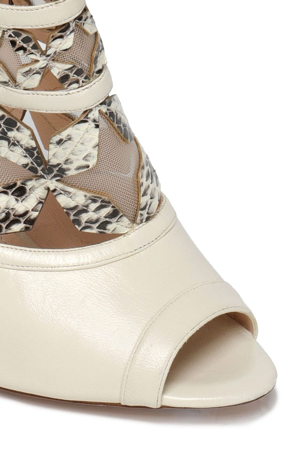 NICHOLAS KIRKWOOD Cutout appliquéd snakeskin leather mesh-paneled ankle boots