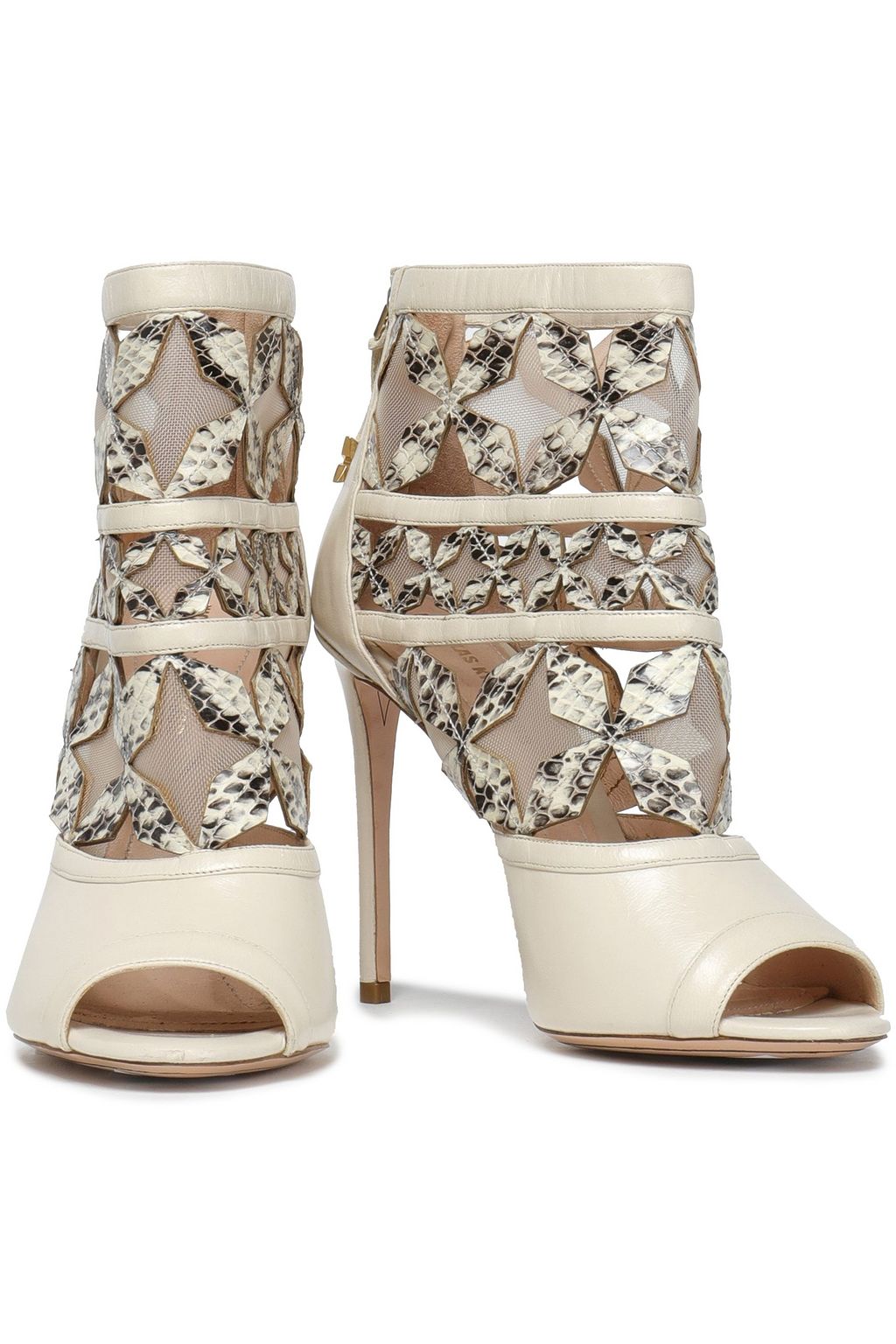 NICHOLAS KIRKWOOD Cutout appliquéd snakeskin leather mesh-paneled ankle boots
