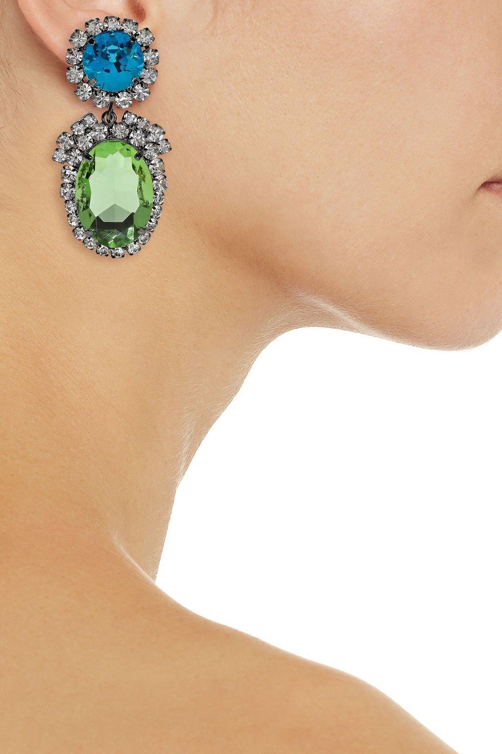 KENNETH JAY LANE Gunmetal-tone crystal clip earrings
