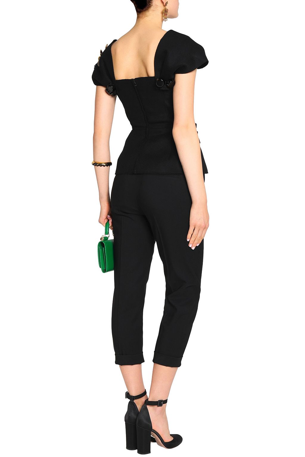 DOLCE&GABBANA Belted crystal-embellished brushed-wool top